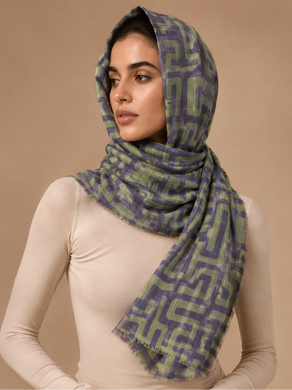Rockflowerpaper Jess Green Oversized Jacquard Scarf Geometric Print NWT